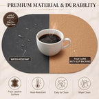 Premium Oval Faux Leather Placemat & Coaster Set with Innovative Cork-Look Printed Base，4/6/8-Piece Sets & 8 Colors，Non-Slip Dining Table Mats for Kitchen Dining - Image 4