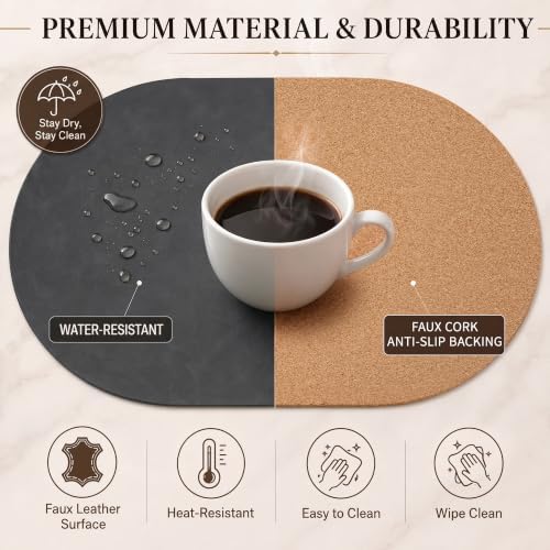 Premium Oval Faux Leather Placemat & Coaster Set with Innovative Cork-Look Printed Base，4/6/8-Piece Sets & 8 Colors，Non-Slip Dining Table Mats for Kitchen Dining - Image 4