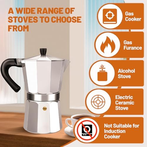 Manual Coffee Grinder Detachable Stainless Steel Conical Burr Aluminum Coffee Bean Grinder Black with 2 Cup Aluminum Espresso Stovetop Moka Pot Express Coffee Maker Percolator Italian Classic M - Image 7