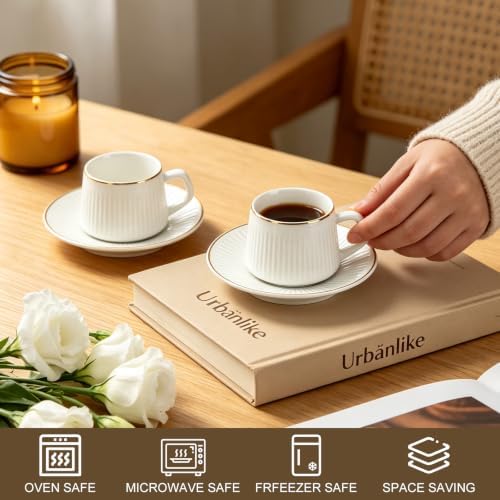 3.4oz Porcelain Espresso Cups & Saucer Set of 6, Turkish Coffee - Image 3