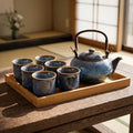 Layhit Japanese Asian Tea Set for Adults with 1 Teapot 6 Cups 1 Tray, 22 oz Traditional Portable Japanese Kiln Altered Glaze Porcelain Tea Set for Women Mother's Day Gifts(Blue) by ShungLan