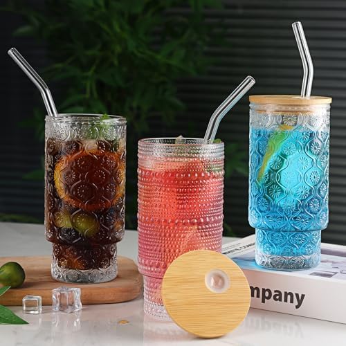 16oz Glass Cups with Lids and Straws, 4 Pack Vintage Drinking Glasses Tumblers Polka Dot Iced Coffee Cups for Kitchen, Home, Office, Gifts - Image 5