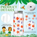 Skylety 30 Pcs Hawaiian Luau Cups 13. 5 oz Summer Tropical Plastic Cups with Lids and Straws Reusable Cute Plastic Tumbler for Hawaii Beach Sea Summer Birthday Party Drinkware Supplies - Image 3