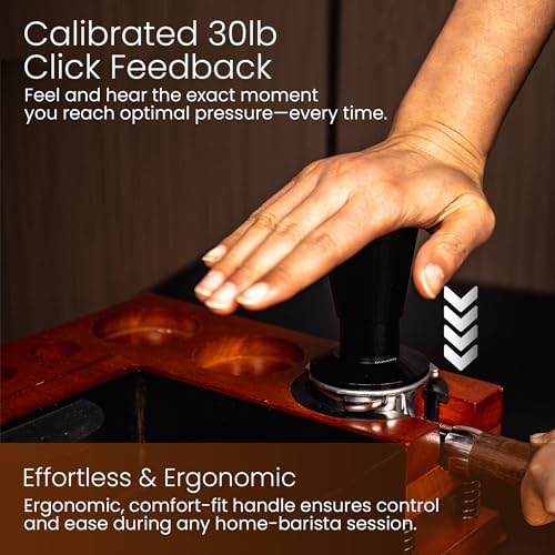 Calibrated Espresso Tamper with 30lb Click Feedback | 3 Interchangeable Bases for Custom Tamping | Auto Leveling and Ergonomic Handle | Fits 54mm Breville-Compatible Portafilters - Image 6