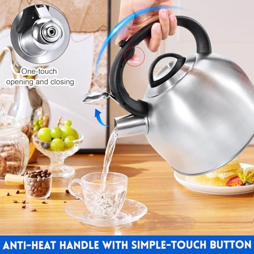GGC Whistling Stove Top Tea Kettles, 304 Stainless Steel Tea Kettles with Anti-Heat Handle, 3.1QT/3L Tea Pot for Boiling Water, Coffee or Milk - Image 4