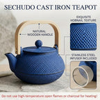 30.4oz Small Tea Kettle, Blue Cast Iron Teapot with Infuser - Image 3