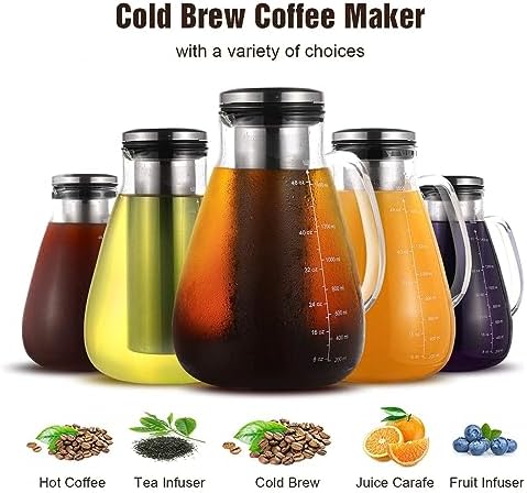 YMMIND Cold Brew Iced Coffee Maker 51oz, Brewed Coffee Pot with Removable Double Mesh 304 Stainless Steel Filter, BPA-Free Cold Brew Pitcher Glass Container, Tea Maker - Image 2