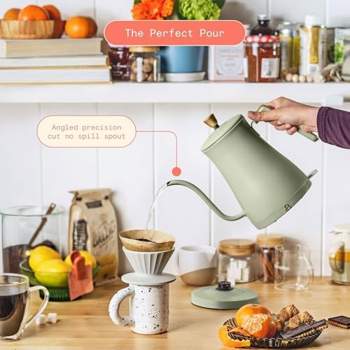 1 Liter Electric Gooseneck Kettle with Precision Pour Spout, Auto Shut Off, Cordless Design, 1200W (Sage Green) - Image 3