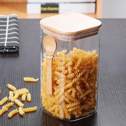 Big Glass Jars,50 Oz Coffee Canister,Food Storage Containers with Spoon Airtight Bamboo Lids for Pasta,Cookies, Nuts, Coffee Beans, Cereal,Glass Canisters for Kitchen, Pantry Organization, BPA Free - Image 3