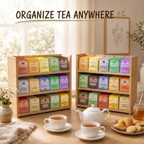 Marsui 2 Sets 3 Layer Stackable Bamboo Tea Bag Organizer Storage Holder and Display Rack for Tea Bag, Teabag Station Stand for Countertop, Kitchen Cabinet Pantry Office - Image 4