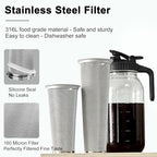 GOSCHE 32oz Glass Pitcher with Lid, Wide Mason Jar for Coffee, Black - Image 6