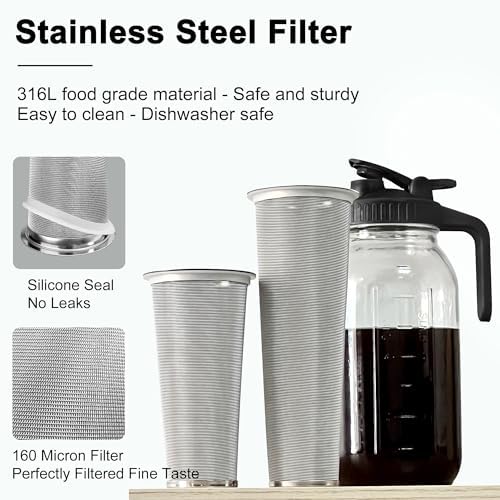 GOSCHE 64oz Glass Pitcher with Lid, Coffee Mason Jar with Pour Spout Lids, Black - Image 3