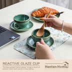 Henten Home Ceramic Latte Cups with Saucers, Coffee Cup Set of 4 - Image 5