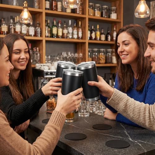 6 Pack 20oz Tumbler Bulk Stainless Steel Tumbler with Lid, Vacuum Insulated Double Wall Travel Coffee Mug, Durable Powder Coated Tumblers, for Hot and Cold Drinks(Black) - Image 4