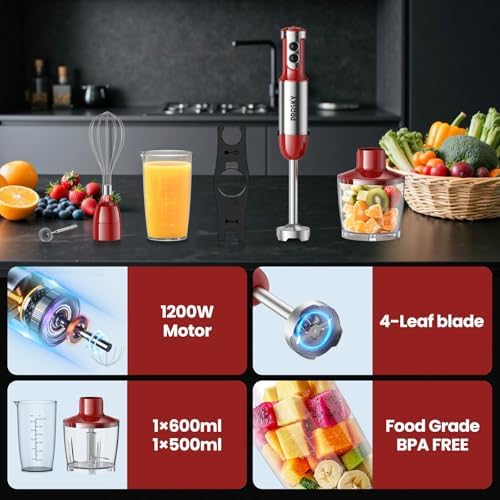 Immersion Blender Handheld 1200W, 20-Speed 5-in-1 Handheld Mixer - Image 6