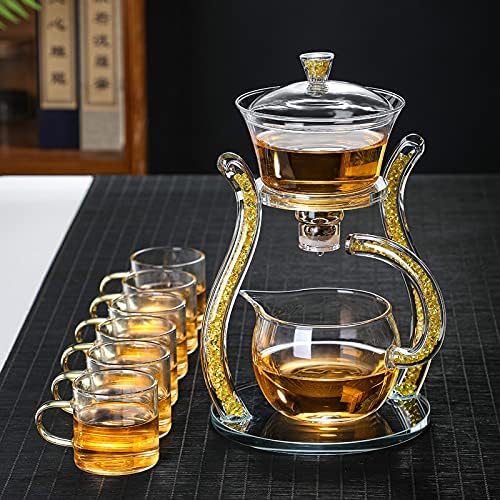 RORA Lazy Kungfu Glass Tea Set Semi Automatic Drip Rotating with Infuser Glass Teapot Set (6 cups) - Image 2