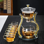 RORA Lazy Kungfu Glass Tea Set Semi Automatic Drip Rotating with Infuser Glass Teapot Set (6 cups) - Image 2