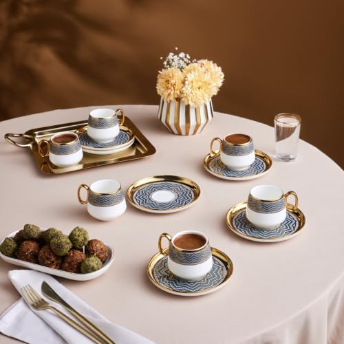 KARACA Suadiye 12 Piece Turkish Coffee Cup Set for 6, 90ml by Karaca
