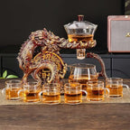Glass Teapot Set with Infuser Semi Automatic Dragon Tea Set with 6 Small Cups (red golden dragon-b) by zurucily