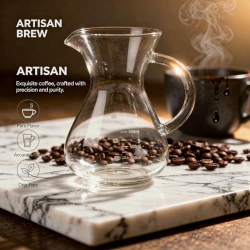 Pour Over Coffee Maker, 600 ml Borosilicate Glass Carafe with Reusable Stainless Steel Filter, Measurement Markings, Heat-Resistant Handle, 3.7 in Mouth, 6.7 in Tall for Home Coffee Brewing - Image 3