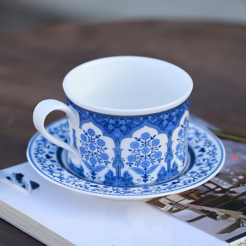 Turkish Ceramic Coffee Cups with Saucers Blue Flower Tea Cups Set - Image 2