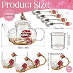 Maxdot 5 Pcs Floral Glass Tea Set, 14 oz Rose Teapot with Infuser - Image 3