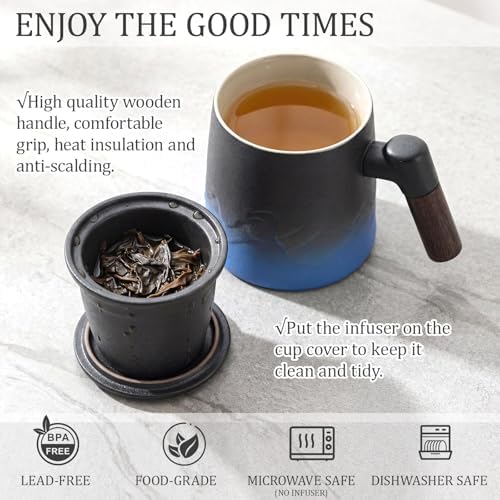 2 Set Tea Cup with Infuser and Lid, 13.5oz Ceramic Loose Leaf Tea Mug with Fine Strainer, Steeper Strainer Cup, Oriental Lover Gift Set for Women Men, Office Home - Image 4