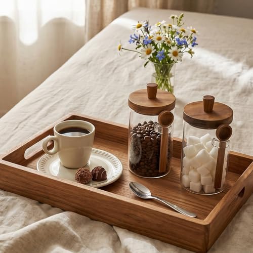 Remerry Set of 4 Glass Jar with Wooden Lid and Spoon, Clear Airtight Spice Canisters Glass Food Storage Kitchen Containers Set for Coffee Bean Tea Sugar (30 oz) - Image 4