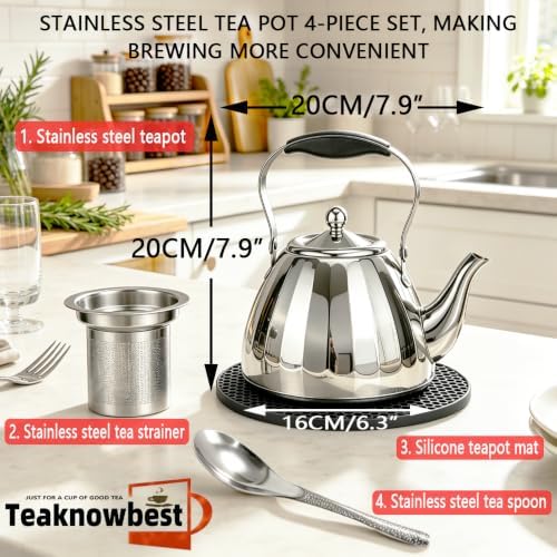 1500ml/50oz Small Teapot, Stainless Steel Tea Pot With Infuser - Image 7