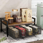 Tea Bag Organizer, Tea Bag Holder with Drawer, Wood and Metal Tea Organizers and Storage Chest for Countertop Kitchen, Office, Rustic Brown - Image 6