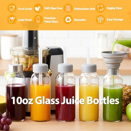 Sursip 10 oz Glass Juice Bottles, 10 Pack, Leakproof Stainless Lids - Image 3