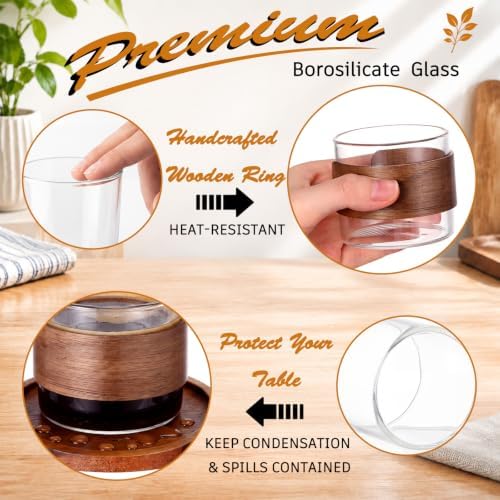 Espresso Cups Set of 4, 5 oz Shot Cup with Wooden Ring, Coaster - Image 5