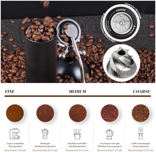Manual Coffee Grinder Capacity 25 Grams, Stainless Steel Burrs - Wooden Handle, Burr Coffee Grinder for Home, Office, Camping, Hiking (Black) - Image 2