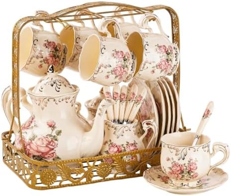YOLIFE 22 Pcs Tea Sets for Adults, Porcelain Vintage Teaset (Pink Rose) by YOLIFE