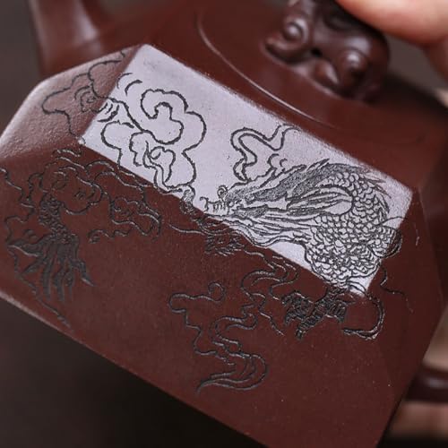 Tea Pots For Loose Tea Household Creative Purple Clay Carved Four-sided Auspicious Beast Teapot Tea Ceremony Tea Art Teapot Tea Infuser Pot - Image 3