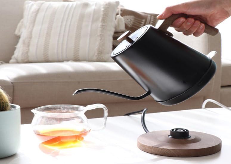 Modern Electric Gooseneck inner Stainless Steel Kettle, 1200W Quick Heating, One touch, Auto Shut off with Elegant Wood Grain design 800ML (Black) - Image 4