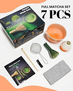 7 Piece Matcha Set, Green Resin Matcha Whisk, Macha Tea Set with Matcha Spoon, Whisk Holder, Matcha Brush, Shovel, Strainer, Matcha Accessories Japanese Tea Ceremony, Petal Pink - Image 2
