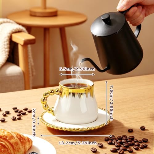Coffee Cup Set of 4 with Saucers, 8 OZ Ceramic Espresso Cups, Turkish Coffee Cup Set for Cappuccino, Latte, Cafe Mocha and Tea, Dishwasher & Microwave Safe - Image 4