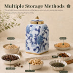 12.5" H Ceramic Kitchen Canisters for Countertop, Tea & Coffee Bean Storage Canister with Airtight Lid, Blue and White Chinoiserie Decor Ginger Jar for Home Decor, 155 fl oz - Blue Peony - Image 4
