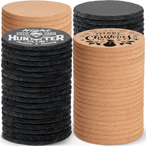 100PCS Round Slate and Cork Drink Coasters Bulk for Laser Engraving by MAPRIAL