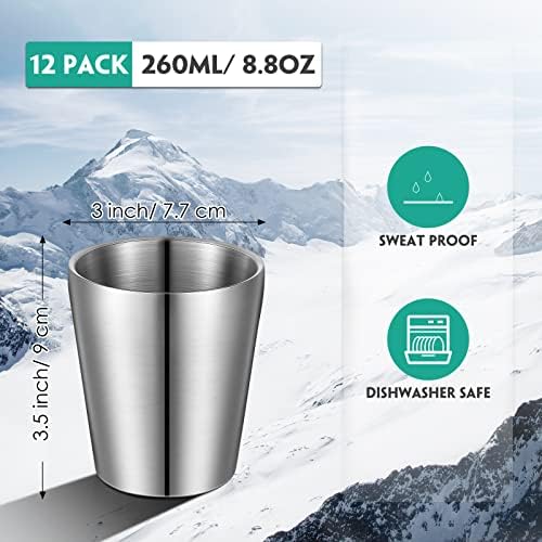 Amyhill 12 Pack Stainless Steel Cups Double Wall Insulated, Silver, 8.8 oz - Image 2