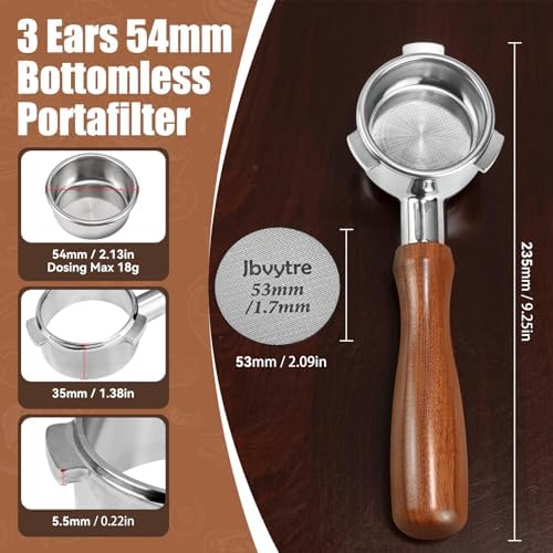 54mm Bottomless Portafilter for Breville Barista Express 878/875 & Bambino Plus - 3 Ear Unpressurized Steel Filter Compatible with Sage BES840/870/500BSS - Image 5