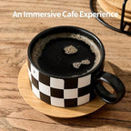 LUKA 6 Ounce Ceramic Stackable Black and White Checkered Espresso Cups with Saucers and Metal Stand Set of 4, Cappuccino Cups Set for Coffee Drinks, Latte, Cafe Mocha and Tea, Black Interior - Image 3