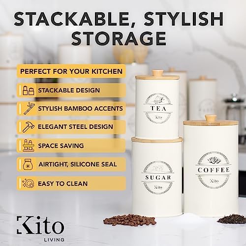 Airtight Tea, Coffee and Sugar Container Set - Stackable Kitchen Canisters - Image 3