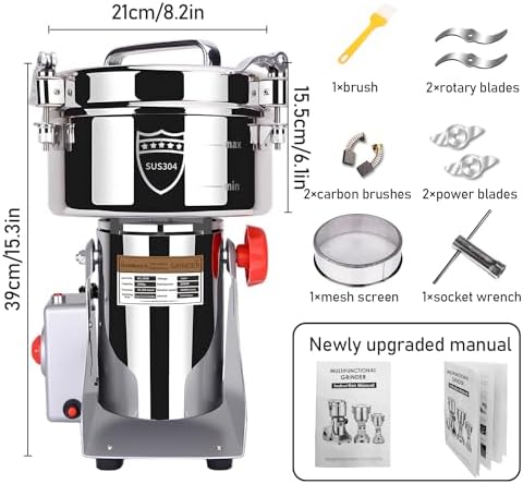 Goldtouch 2000g Grain Mill Grinder 3600W Electric Stainless Steel Grain Grinder High-Speed Pulverizer Powder Machine for Dry Wheat, Oats, Corn, Pepper and Coffee Beans (2000g Swing Type) - Image 4