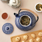 Juvale Japanese Cast Iron Teapot with Infuser & Stovetop Tea Kettle - 34 oz, Blue - Heat Retention, Removable Lid & Fold-Down Handle - Image 3