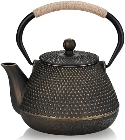 Cast Iron Tea pot, 34oz Japanese Tetsubin Teapot with Infuser for Stove Top, Tea Kettle Coated with Enameled Interior for Loose Leaf and Tea Bags, Ideal for Tea Steeper by DRNKNSTX
