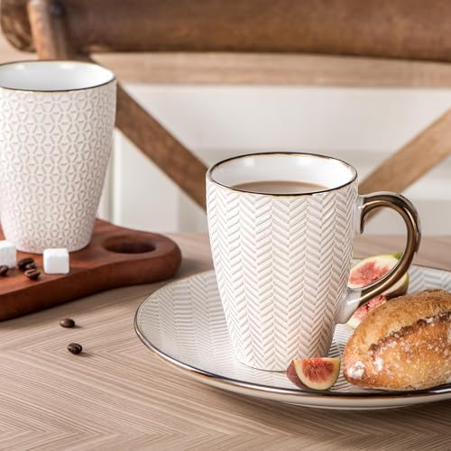 Ceramic Coffee Mug Set - 16 Oz Large Coffee Mugs - Embossed Stoneware Cup - Image 3