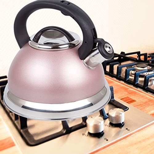 Creative Home Alexa 3.0 Quart Stainless Steel Whistling Tea Kettle Fast Boiling Heat Water for Stovetop Whistle Tea Pot, Rose Gold - Image 2