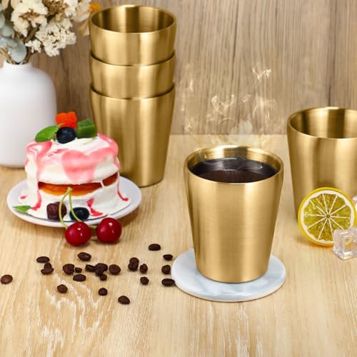 Mimorou 8 Pack Stainless Steel Insulated Cup 10 oz Metal Tumbler Double Wall Vacuum Water Glasses Camping Reusable Mugs BBQ Home Office Party Coffee(Gold) - Image 5
